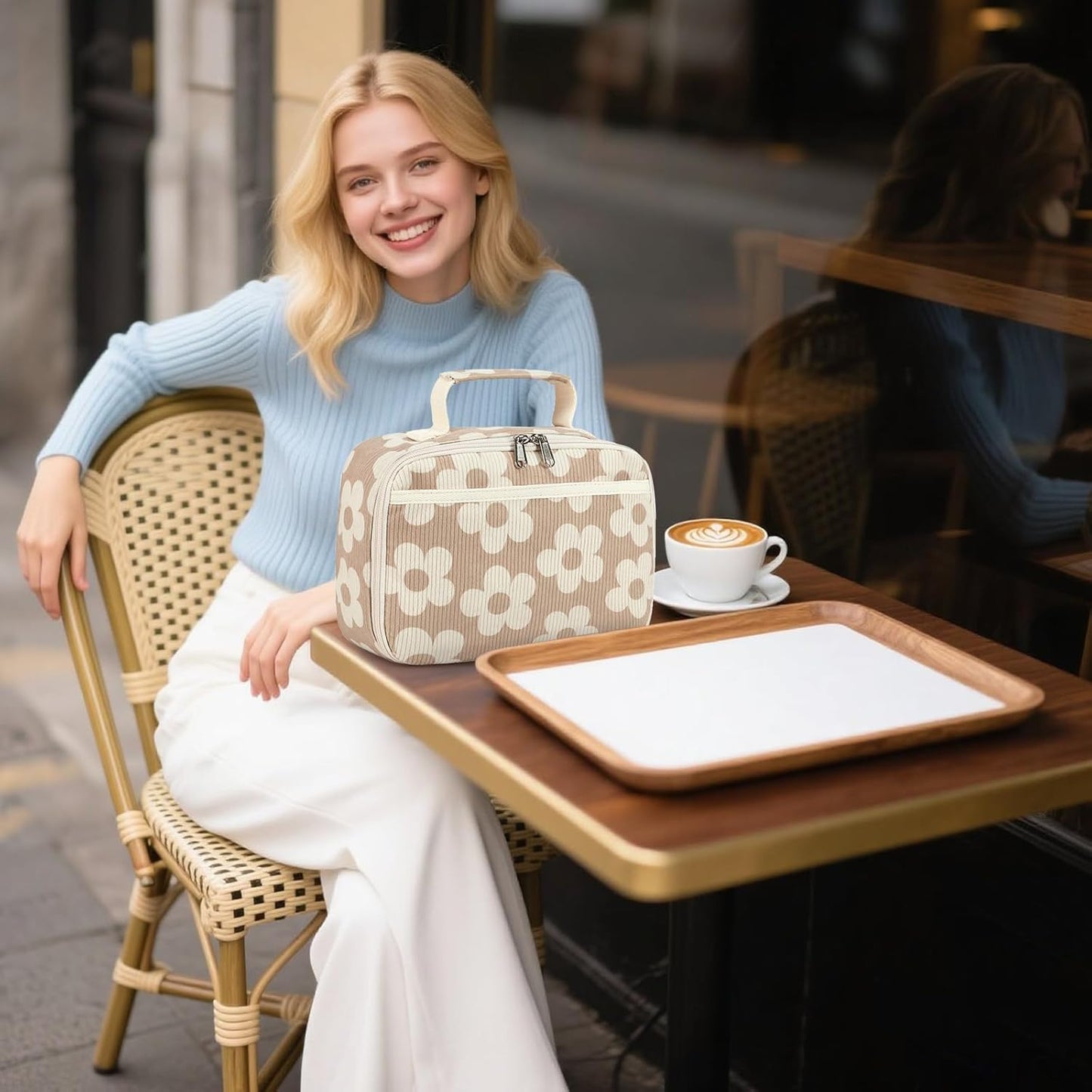 Bluboon Insulated Lunch Bag for Girls & Boys, Corduroy School Lunch Box with Cooler & Organizer Compartments, Leak-Proof Lunch Tote for School, Travel (Corduroy Strawberries Beige)