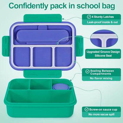 Caperci Bento Box for Kids - 50oz Larger Lunch Box Containers for Kids, Reinforced Leakproof, Built-in Sauce Cup, Utensils, 4 Compartments, BPA-Free Microwave & Dishwasher Safe (Lavender Pop)