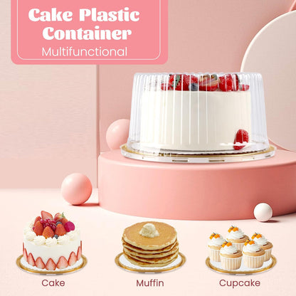 NPLUX 10 Inch Plastic Cake Carriers Gold Cake Containers with Lid and White Cake Boards, Clear Cupcake Holder for 1-2 Layer Cheesecake, Bakery Supplies, Graduation Gifts Party Favors(5 Pack)