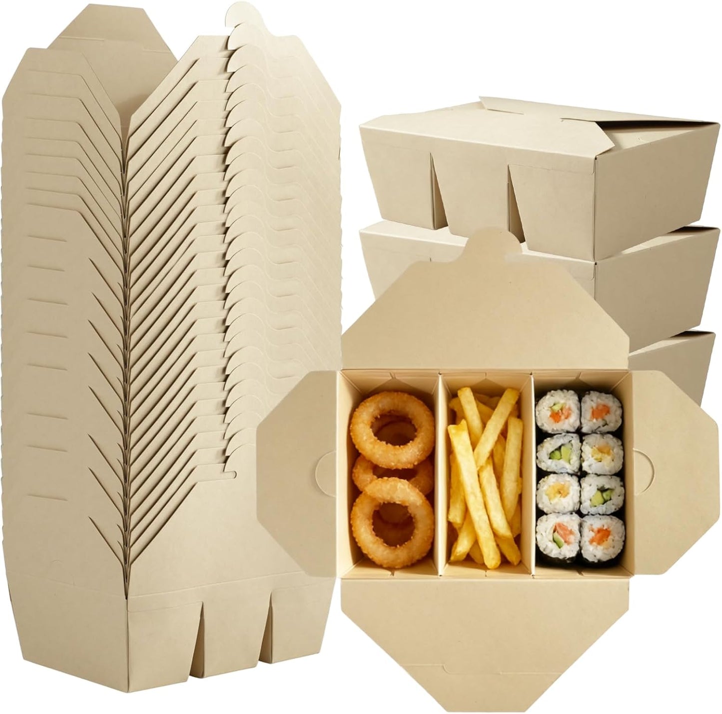 30 Pack 3 Compartment Take Out Food Containers, 7.5x5.4x2.6" Bamboo Pulp Paper Take Out Boxes, Disposable To Go Container Take Out Containers, Greaseproof Paper Bento Box Takeout Lunch Boxes with Lid