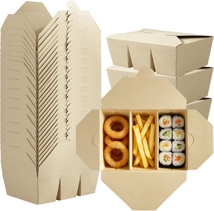 30 Pack 3 Compartment Take Out Food Containers, 7.5x5.4x2.6" Bamboo Pulp Paper Take Out Boxes, Disposable To Go Container Take Out Containers, Greaseproof Paper Bento Box Takeout Lunch Boxes with Lid