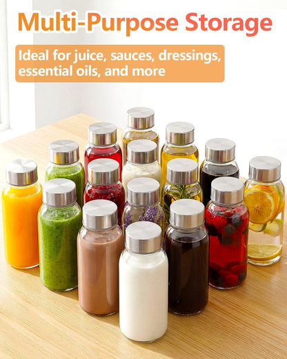 Zukro Glass Juice Bottles with Lids for Juicing 18 oz, Reusable Clear Glass Water Bottles with Stainless Steel Airtight Cap for Refrigerator, 100% Leak Proof Drinking Jar, BPA Free, Set of 6