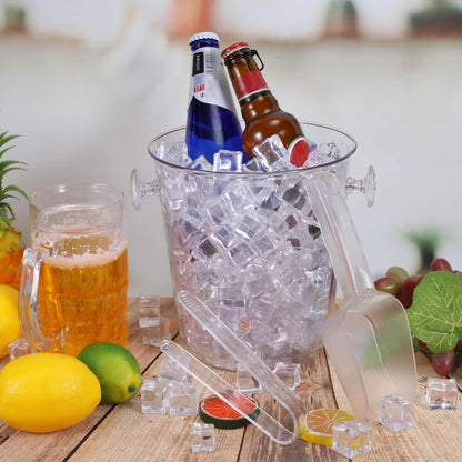Irenare Acrylic Ice Buckets for Parties 3.5 L Plastic Clear Wine Bucket with Plastic Scoop and Tongs Bottle Drink Cooler Bucket Kits Champagne Wine Beer Beverage(12 Pcs)