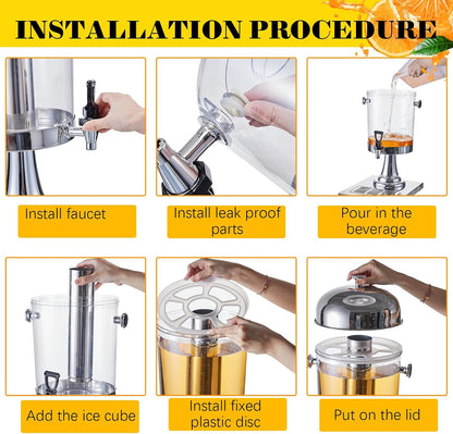 Gisafai 2 Pcs 2 Gallon Drink Dispensers for Parties, Beverage Dispenser with Stand, Stainless Steel Hot Cold Juice Dispenser with Centre Ice Core and Drip Trays for for Beer, Water Lemonade