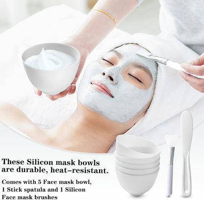 7Pcs Silicone Mixing Bowls, Silicone Bowls for Facials, DIY Face Mask Mixing Bowl for Home Salon Spa Face Skin Applicator Bowl, Black