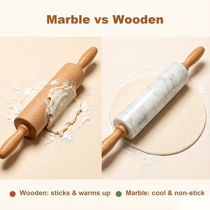White Heavy Marble Dough Rolling Pin for Baking, 10 inch Barrel