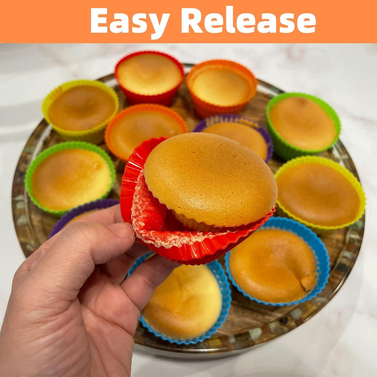 Silicone Cupcake Backing Cups 24 Pack - 2.8 Inches Reusable Muffin Molds for Cakes and Pastries, 6 Rainbow Colors