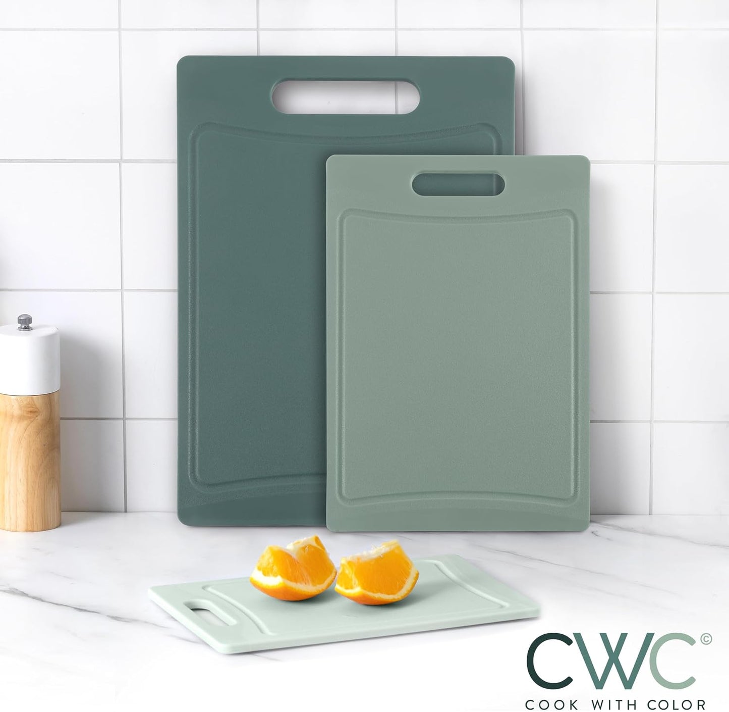 COOK WITH COLOR Non-Slip Cutting Board Set – Kitchen Essentials with Easy Grip Handle for Meat, Veggies, and Fruits, 3 Cutting Boards, Speckled White