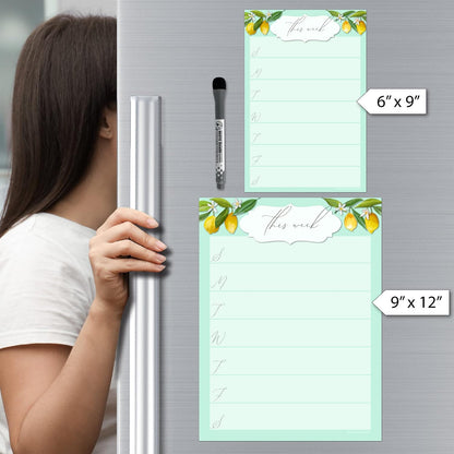 Dry Erase Weekly Calendar Planner Sticker Decal | Removable & Reusable | Magnetic Fine-Tip Marker Included (6 x 9 inches, White)