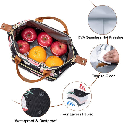 TuErCao Small Lunch Bag Lightweight Insulated Lunch Box for Women Work Portable Soft Cooler for Picnic Travel Road Trips, Loncheras para Mujer, Black