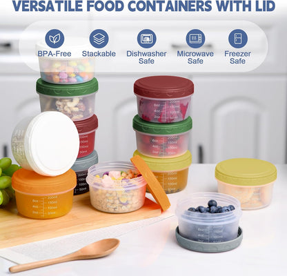 6pcs 10 oz Small Plastic Containers with Lids, Salad Dressing Container Reusable Small Food Storage Containers for Meal Prep, Leakproof, Microwave Dishwasher Freezer Safe, BPA-Free