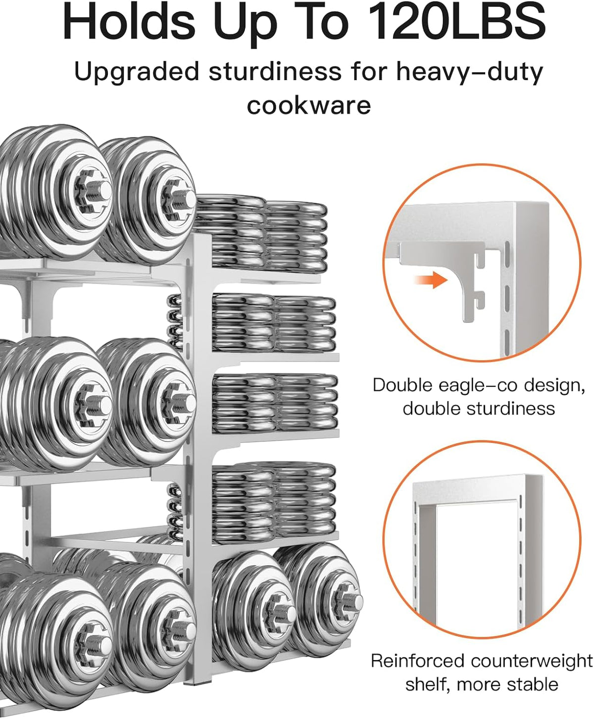 ORDORA Pots and Pans Organizer Under Cabinet 16.6", 8-Tier Adjustable Rack