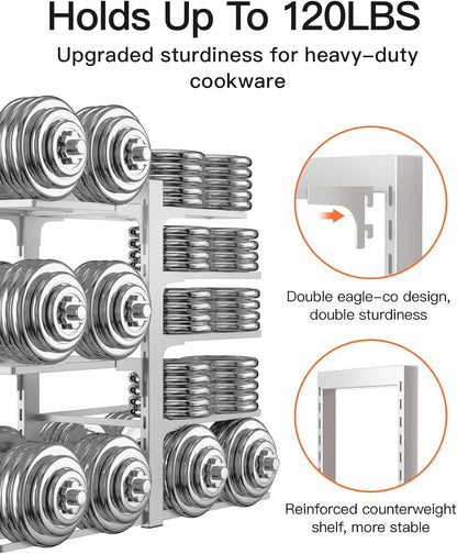 ORDORA Pots and Pans Organizer Under Cabinet 16.6", 8-Tier Adjustable Rack