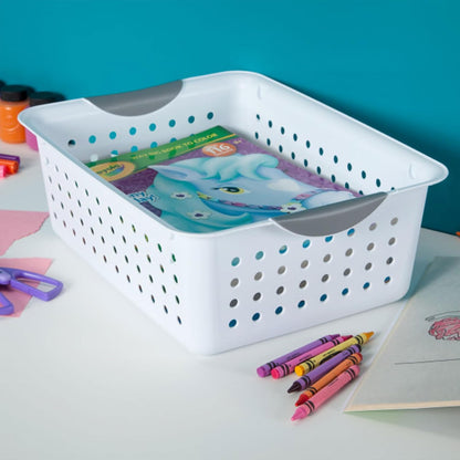 Sterilite 6-Pack Medium Ultra Basket, Open Top Plastic Storage Organizer, White - Classic Baskets for Organizing Countertops, Pantry Shelves, Kitchen Cabinets, Laundry Rooms or Home Offices