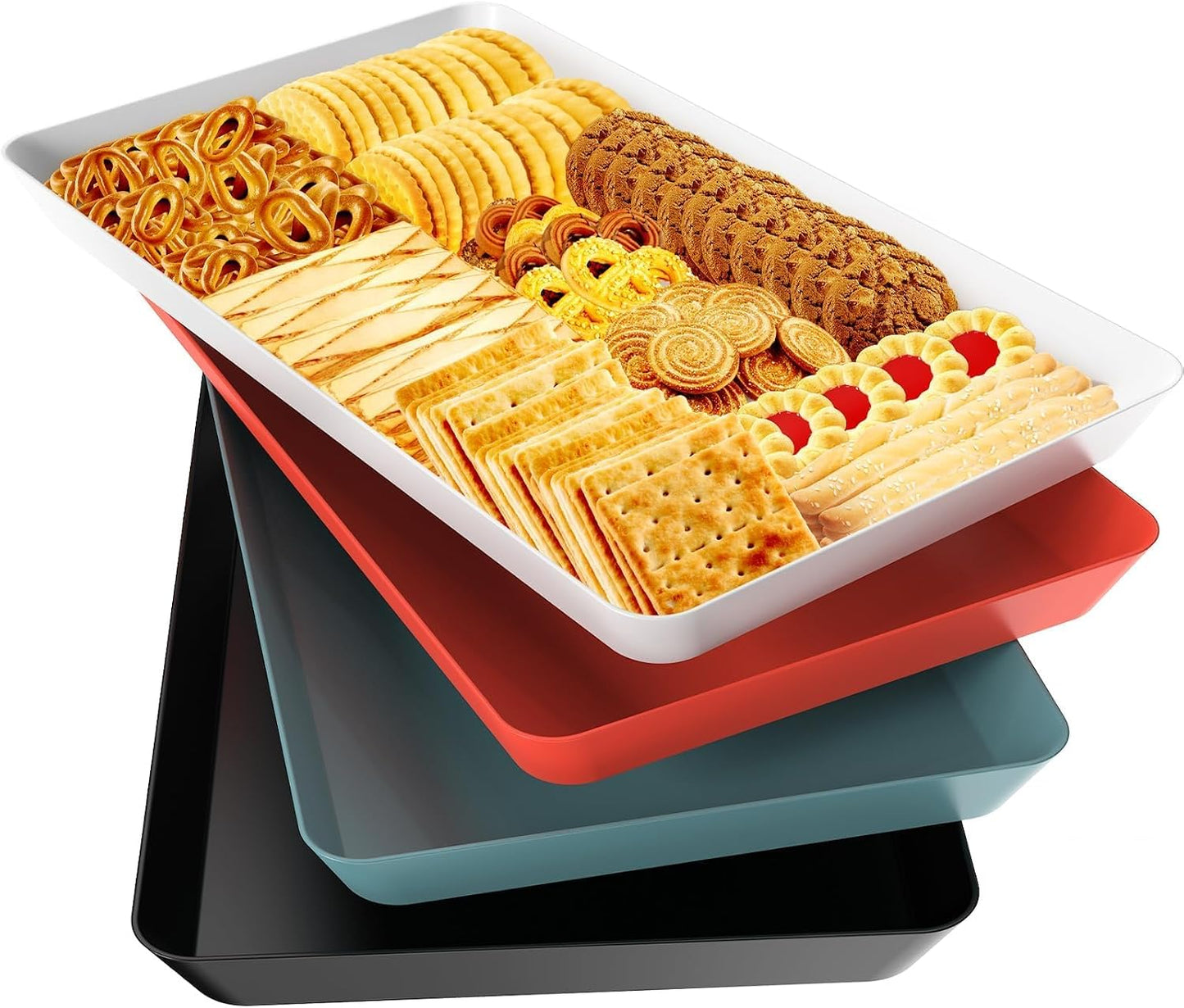 WOWBOX 4 pcs Serving Tray for Party, Grilling Accessories, Serving Platters for Snacks, Fruit, Reusable Plastic Trays for Serving Food and Pantry Organization in Kitchen & for Mothers Day Parties