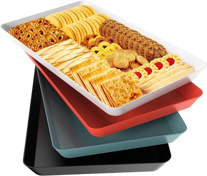 WOWBOX 4 pcs Serving Tray for Party, Grilling Accessories, Serving Platters for Snacks, Fruit, Reusable Plastic Trays for Serving Food and Pantry Organization in Kitchen & for Mothers Day Parties