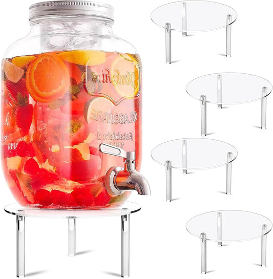 4 Pcs Drink Dispenser Stand, 7.9" Acrylic Water Dispenser And Beverage Dispenser Stand, Clear Acrylic Stands, Pitcher Stand Base for Parties and Events, Cake Stand, Plant Stands