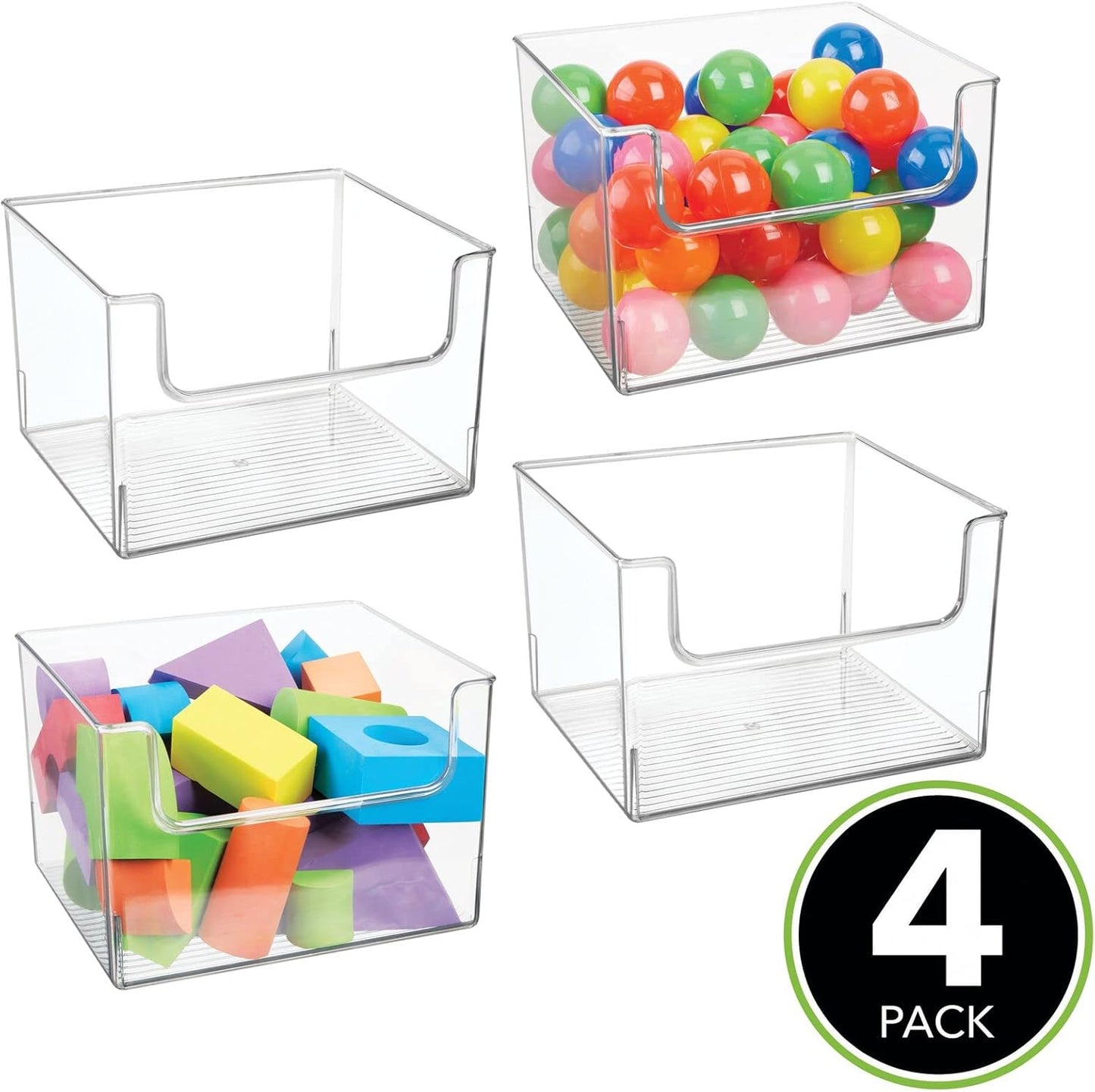 mDesign Plastic Modern Wide Open Front Dip Storage Organizer Bin Basket for Household Organization - Shelves, Cubby, Cabinet, and Closet Organizing Decor - Ligne Collection - 8 Pack - Clear
