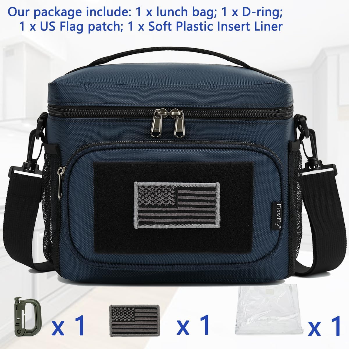 FlowFly Lunch Bag, Insulated Cooler, Thermal Lunch Box Tote with MOLLE/PALS Webbing, Adjustable Padded Shoulder Strap, for Tactical Men Women Adults and Boys Girls Kids (Cyan, Medium)