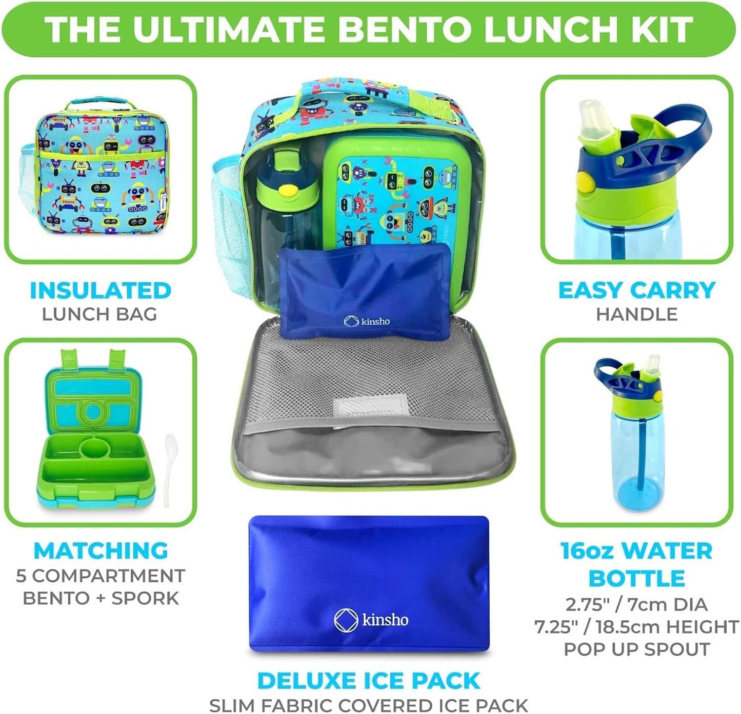 Kids Lunch Box - Bento Box for Boys Toddler Daycare, 4 Portion Sections with Lid, Snack Container Pre-School Kid Lunches Toddlers Removable Tray BPA Free, 3+ Years Old, Blue Rocket Dinosaur