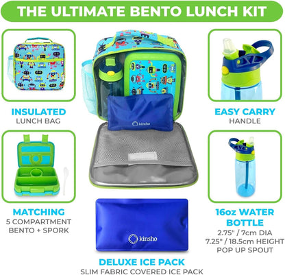 Kids Lunch Box - Bento Box for Boys Toddler Daycare, 4 Portion Sections with Lid, Snack Container Pre-School Kid Lunches Toddlers Removable Tray BPA Free, 3+ Years Old, Blue Rocket Dinosaur