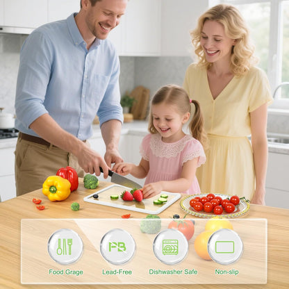 Cutting Board, Tempered Glass Cutting Board for Kitchen Counter, 2Pcs Chopping Board Set with Non-Slip Silicone Edges, Heat Resistant, Dishwasher Safe, Kitchen Decoration