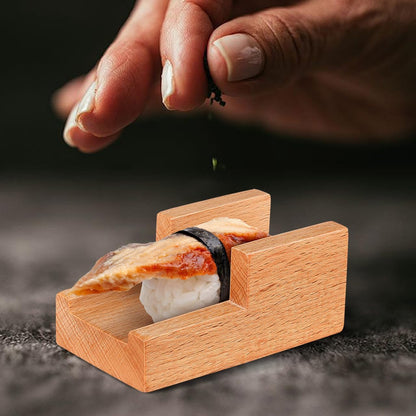 Amosfun Japanese Wooden Sushi Holder - Traditional Sushi Rack Taco Holder for Home Restaurant Party Use 3.54 X 1.96 X 1.57 Inches
