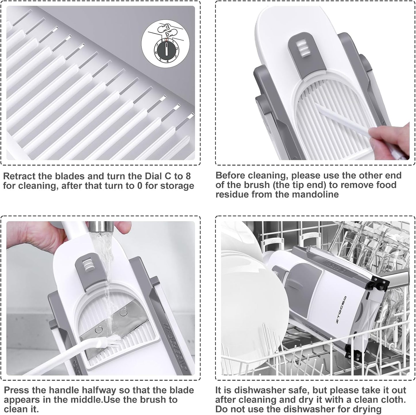 [7 in 1 ] Vegetable Slicer for Kitchen, Safe Mandoline Slicer, Adjustable Veggie Potato French Fry Cutter, Wider Tray & Stainless Steel Grater & Filter Basket & Lid & Cleaning Brush (Gray Pro)
