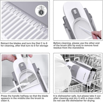 [7 in 1 ] Vegetable Slicer for Kitchen, Safe Mandoline Slicer, Adjustable Veggie Potato French Fry Cutter, Wider Tray & Stainless Steel Grater & Filter Basket & Lid & Cleaning Brush (Gray Pro)