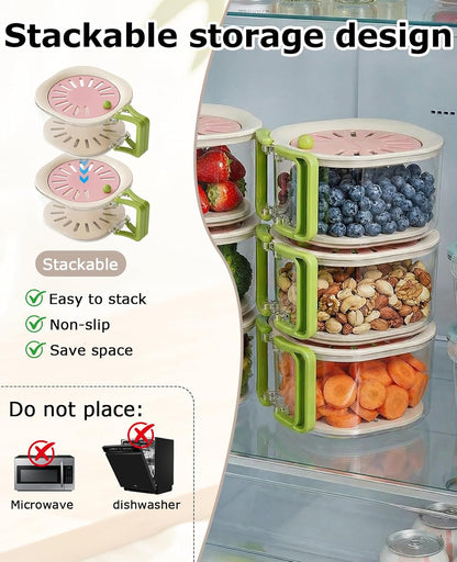 3 PCS Fruit Washing Bowl with Strainer, Multifunctional Berry Washing Basket, Fruit Vegetable Washer Spinne Container with Lid for Kitchen Fridge Picnic & Camping