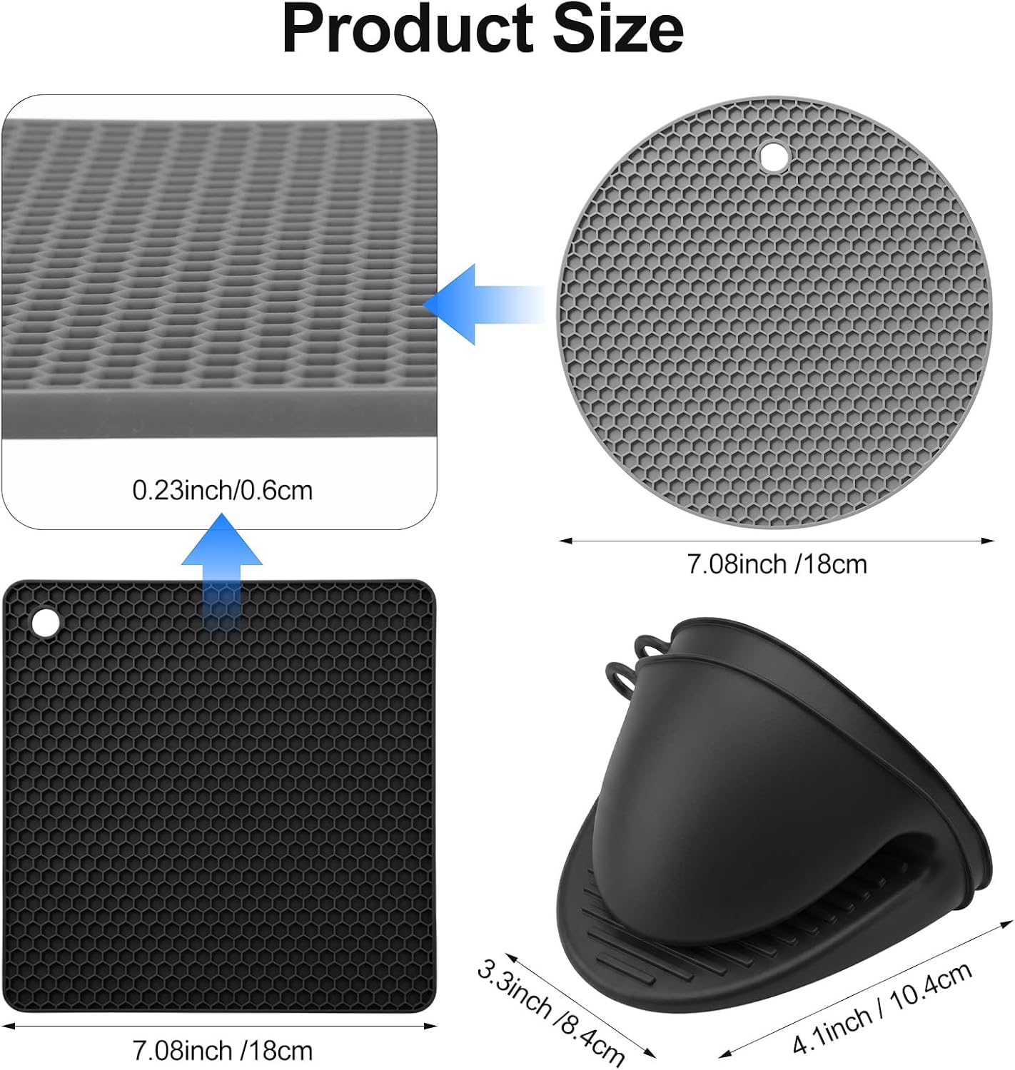 12 Pack Silicone Oven Mitts and Pot Holders Sets Non Slip Mini Oven Gloves Heat Resistant Extra Long Trivet Pads Cooking Gloves with Soft Cotton Lining for Kitchen Counter Table Placemats
