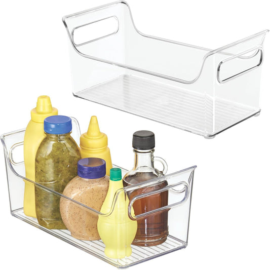 iDesign Plastic Condiment Organizer with Handles, Set of 2, Clear | For Fridge, Made in USA