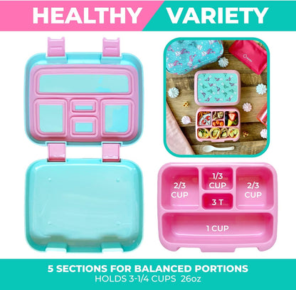 Kinsho Bento Lunch Box for Kids Toddlers, 5 Portion Control Sections, BPA Free Removable Plastic Tray, Pre-School Kid Toddler Daycare Lunches, Snack Container Ages 3 to 7 (Blue Space Rockets)