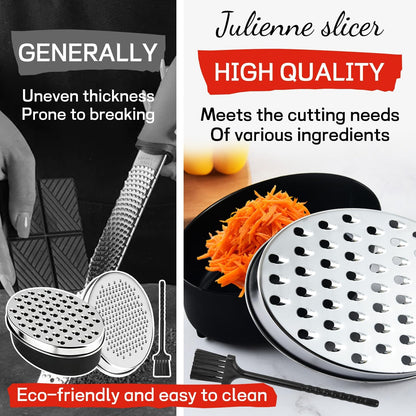Cheese Grater with Container, Red Stainless Steel, Fine and Coarse Blades, Food Storage Box with Lid, for Parmesan, Cheddar, Ginger, Vegetables, Chocolate, Nutmeg