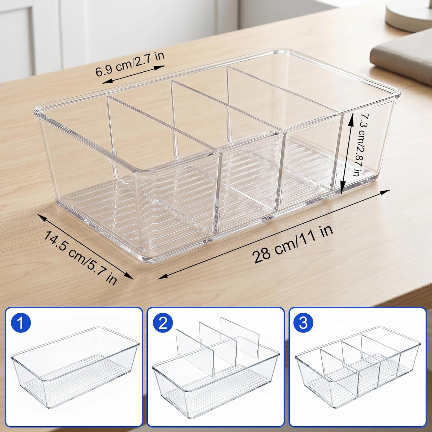 2 Pcs Seasoning Packet Organizer with Detachable Dividers, Storage Organizer Box for Cabinet, Kitchen Snacks Spice Packets Organizer and packet organizer pantry