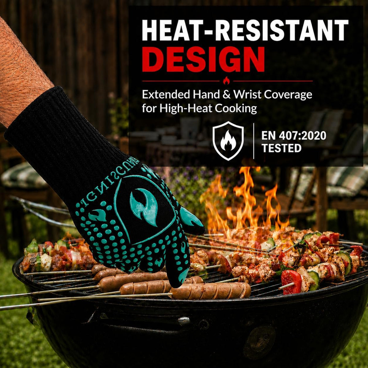 BBQ & Grill Gloves, Oven Gloves Heat Resistant, 1 Pair, Red (L)