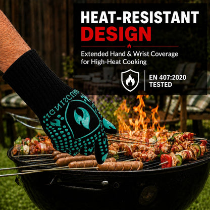 BBQ & Grill Gloves, Oven Gloves Heat Resistant, 1 Pair, Red (L)