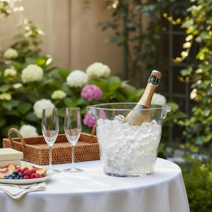 Dicunoy Ice Bucket, 4 Liter Plastic Champagne Bucket Chiller, Thick Clear Beverage Tubs with Handle, Thick Wine Cooler Bucket for Bar, Home, Parties, for Wine or Champagne Bottles