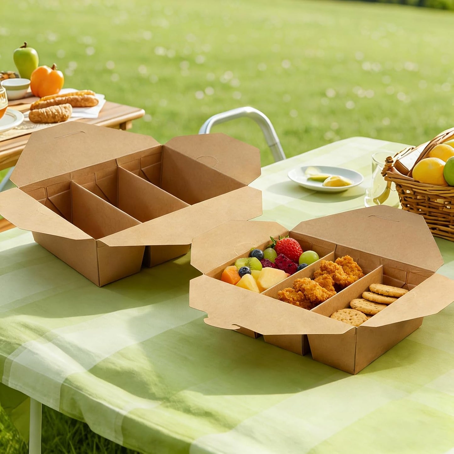 30 Pack 3 Compartment Take Out Food Containers, 7.5x5.4x2.6" Bamboo Pulp Paper Take Out Boxes, Disposable To Go Container Take Out Containers, Greaseproof Paper Bento Box Takeout Lunch Boxes with Lid