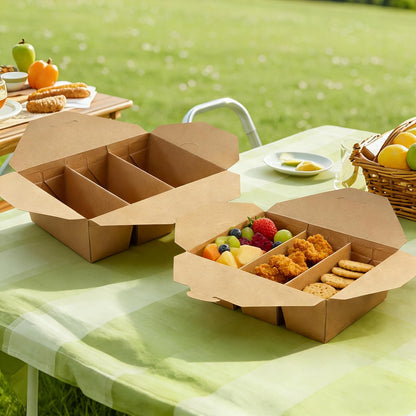 30 Pack 3 Compartment Take Out Food Containers, 7.5x5.4x2.6" Bamboo Pulp Paper Take Out Boxes, Disposable To Go Container Take Out Containers, Greaseproof Paper Bento Box Takeout Lunch Boxes with Lid