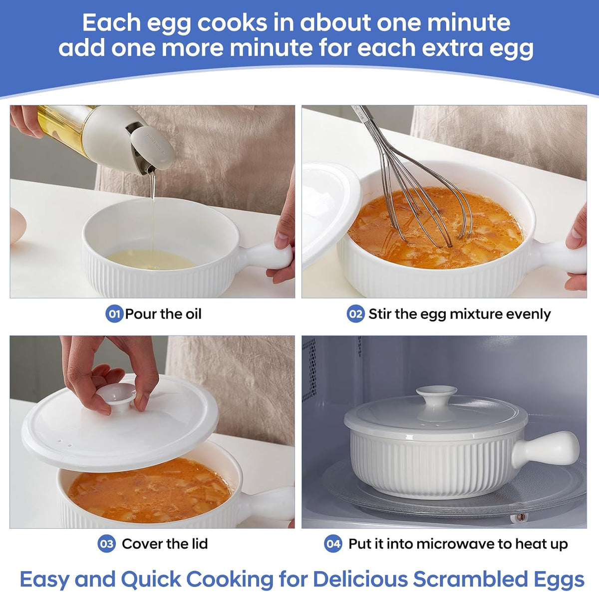 EliteVibe Ceramic Microwave Egg Cooker, Scrambled Egg Maker, White