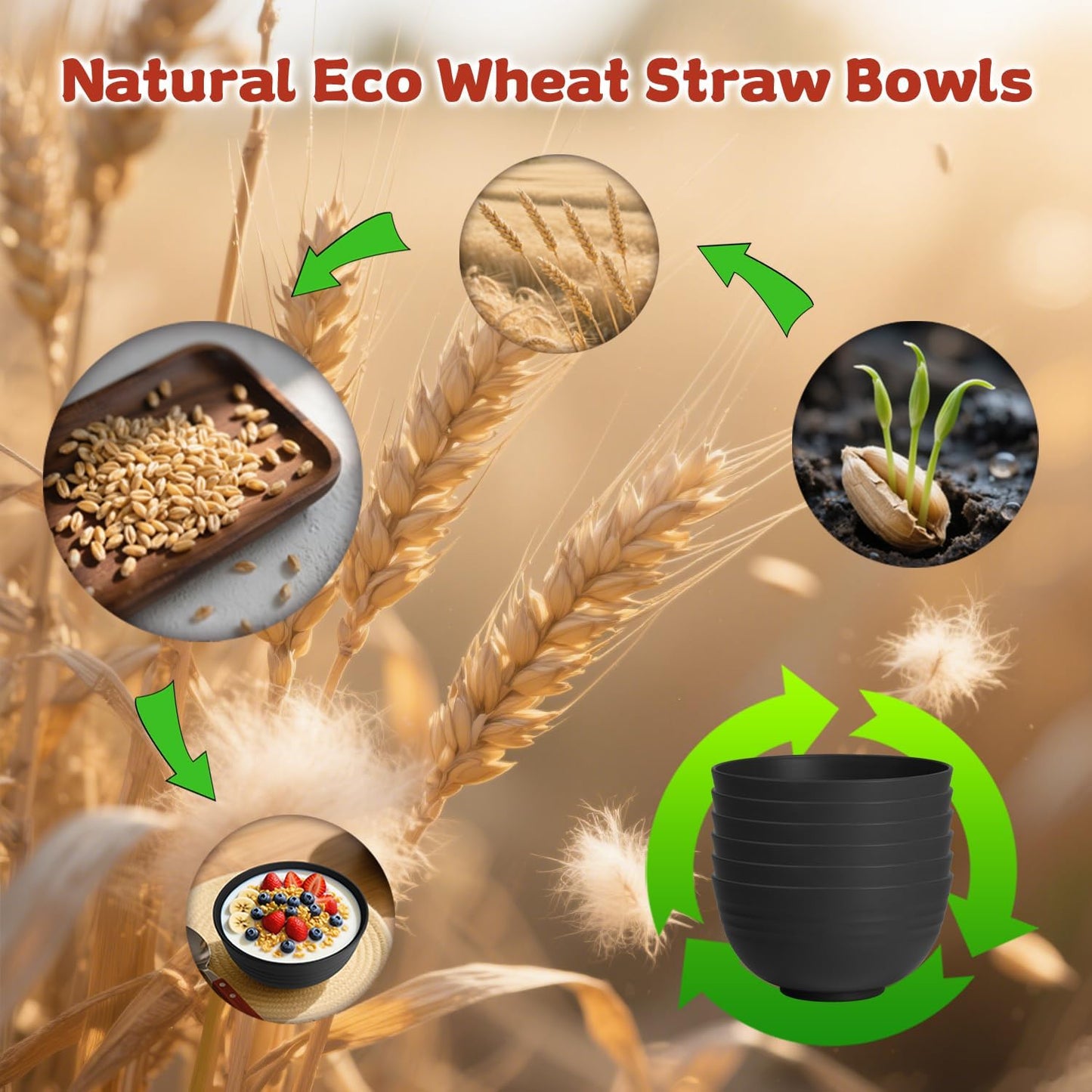 Wrova Wheat Straw Bowls for Kitchen set of 6,Anti-Scald Thick Soup Bowls 40oz,Microwave and Dishwasher Safe Bowl Sets, Unbreakable Cereal Bowl Sets. Vibrant Series
