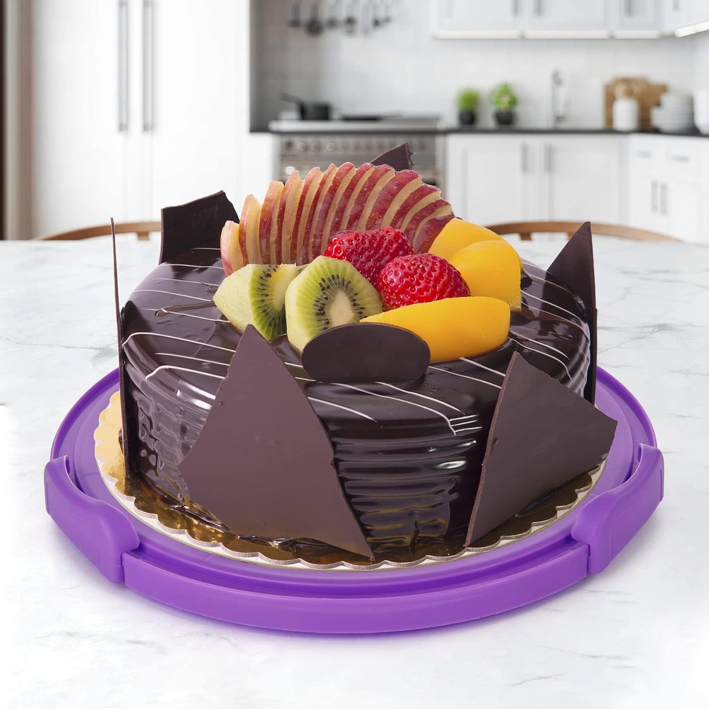 Zoofen Cake Carrier with Handle 10in Cake Stand Holder Round Container for 10in or Less Size(Purple)