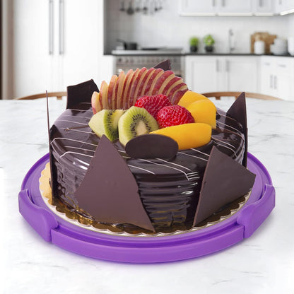 Zoofen Cake Carrier with Handle 10in Cake Stand Holder Round Container for 10in or Less Size(Purple)