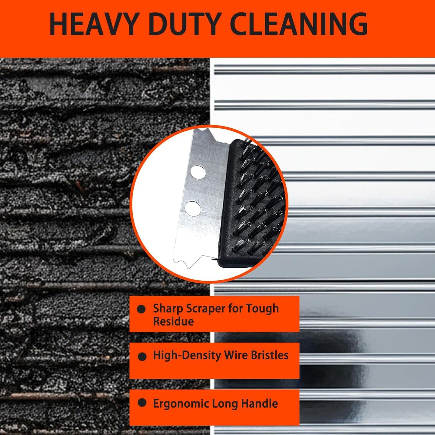 3 Pack Grill Brush for Outdoor Grill Set,Cleaning Kit Tools Heavy Duty Stainless Steel Scraper Scrubber Hand Crank Air Blower Fan Gas Charcoal Smoker Grates Camping BBQ Accessories