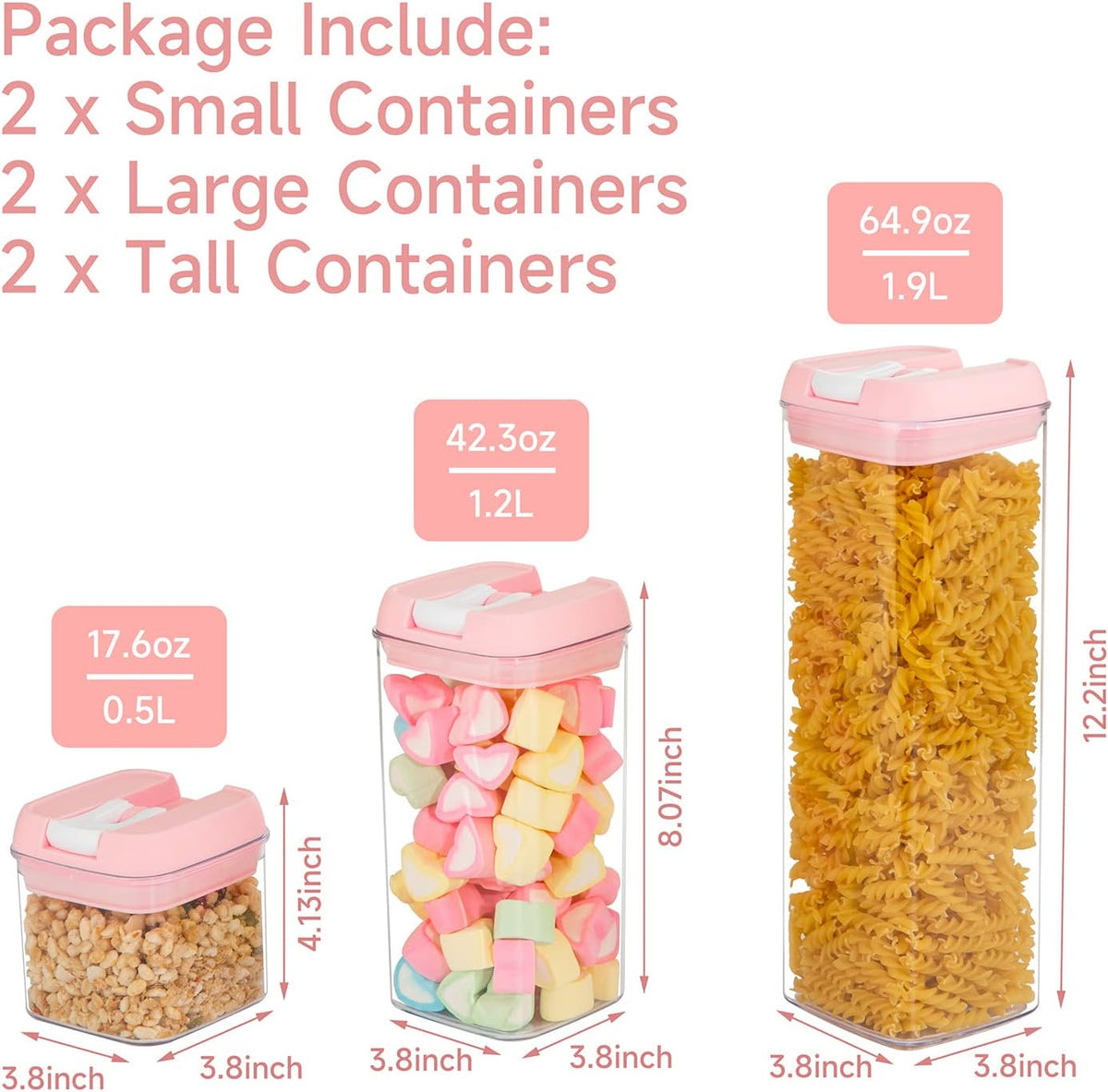 U-QE Airtight Food Storage Containers -8 Piece BPA Free Clear Plastic Airtight Containers with Easy Lock Lids for Kitchen Pantry Organization and Storage - Sugar, Flour, Cereal, Labels & Marker