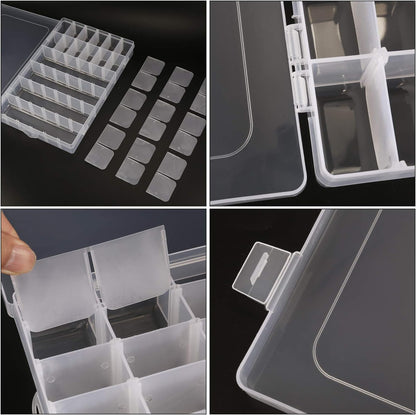 Umirokin 2 Pack 15 Grids Clear Plastic Organizer Box with Adjustable Dividers, Craft Storage Containers for Jewelry, Beads, Screws, Tackle Box, Washi Tapes, Small Parts Organizer for Arts and Crafts