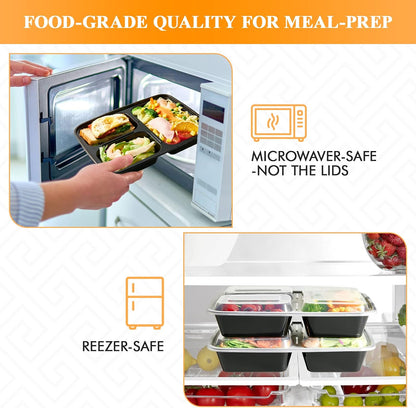 MUCHII 32 oz 3 Compartment Meal Prep Containers With Lids 20 Count To Go, Plastic Disposable Food Containers Microwave and Freezer Safe