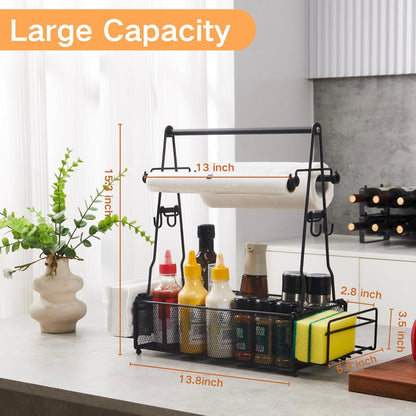 Grill Caddy, BBQ Caddy with Paper Towel Holder and 2 Hooks, Grill Utensil Organizer for Camping Outdoor Barbecue Accessories Organizer, Grilling Gifts for Men