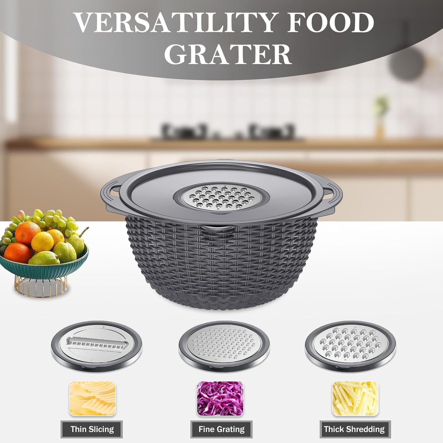 4-1 Colander with Bowl Set, Food Strainers and Colanders, Fruit Washing Bowl with Strainer, Rotatable Colander for Kitchen, Aesthetic Kitchen Gadget, Christmas & New Year Gifts - Beige
